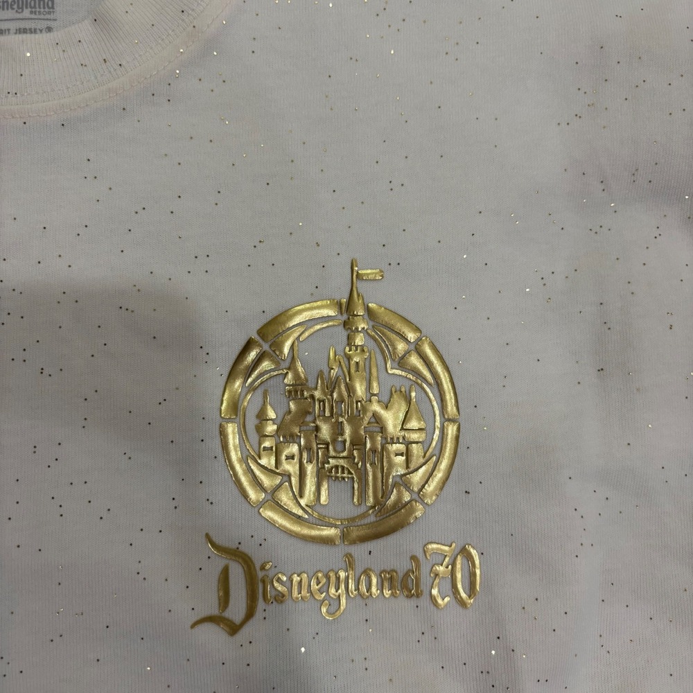 Disney Spirit Jersey Disneyland 70th Anniversary Gold Glitter Castle Cream XL - Picture 2 of 13